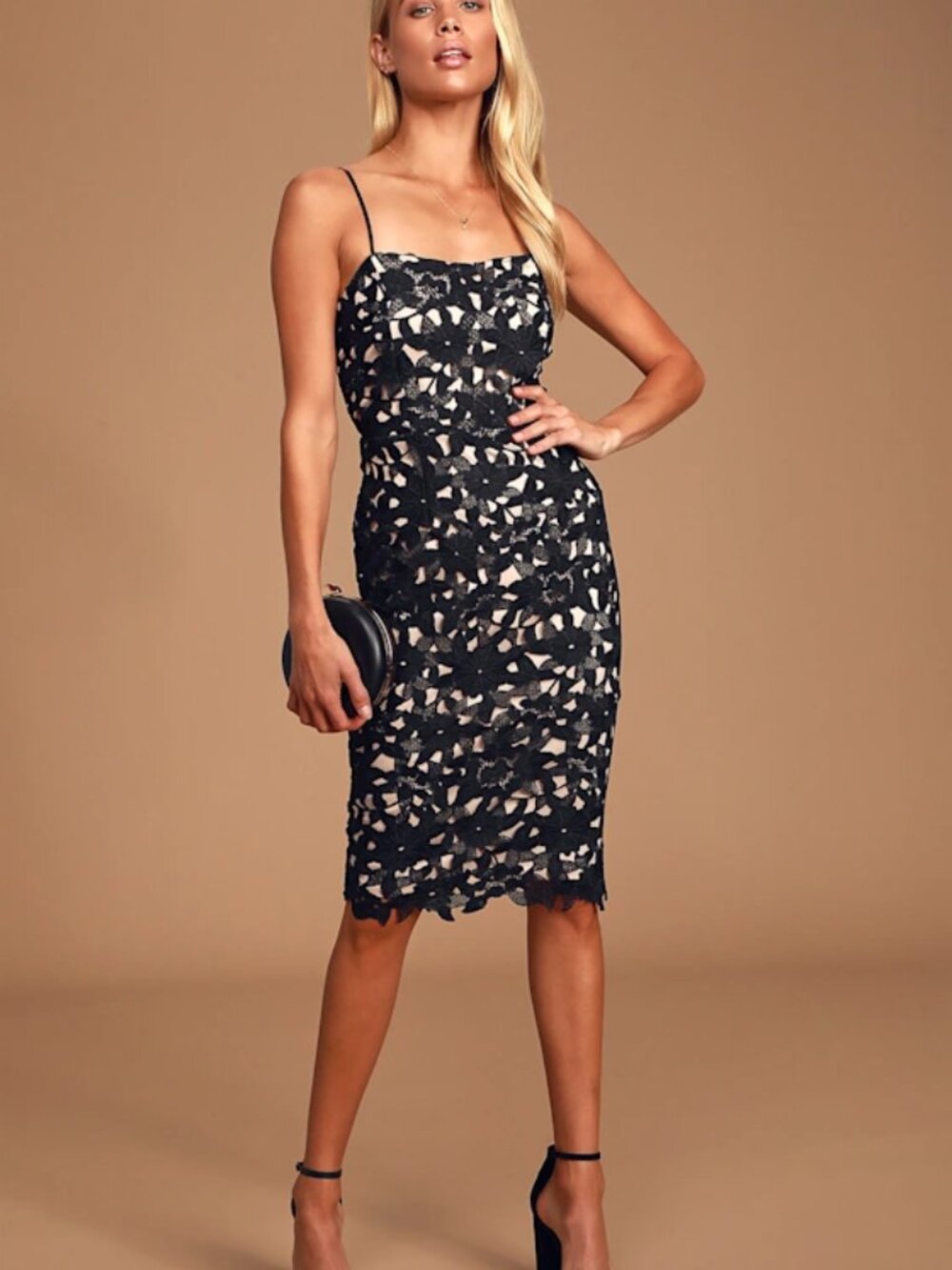 Lulus Looking Divine Black Crochet Lace Bodycon Midi Dress - Picture 4 of 11